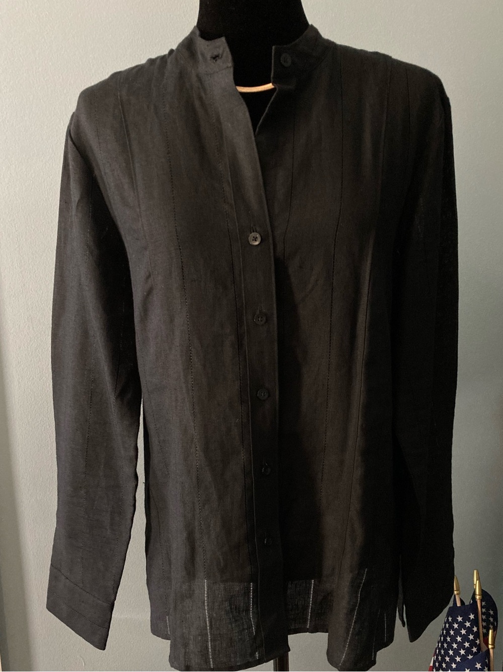 TALBOTS Linen Button-Up Linen Top Summer Linen Black Cotton Top